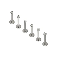 Multi-Pack CZ Labret Lip Rings 6 Pack - 16 Gauge
