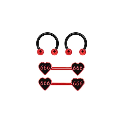 Multi-Pack 666 Horseshoe Rings and Barbells 2 Pair - 14 Gauge