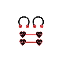 Multi-Pack 666 Horseshoe Rings and Barbells 2 Pair - 14 Gauge
