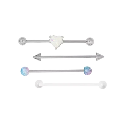 Multi-Pack Opal-Effect Industrial Barbells 4 Pack - 14 Gauge