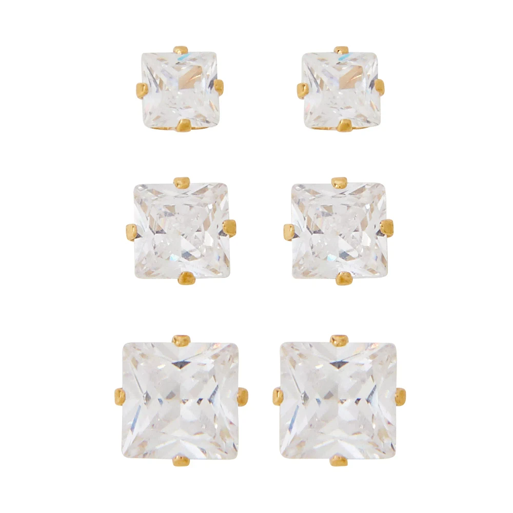 Multi-Pack CZ Square Stud Earrings - 20 Gauge