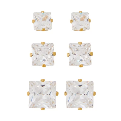 Multi-Pack CZ Square Stud Earrings - 20 Gauge