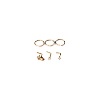 Multi-Pack CZ Rose Goldtone L Bend and Hoop Nose Rings 6 Pack - 20 Gauge