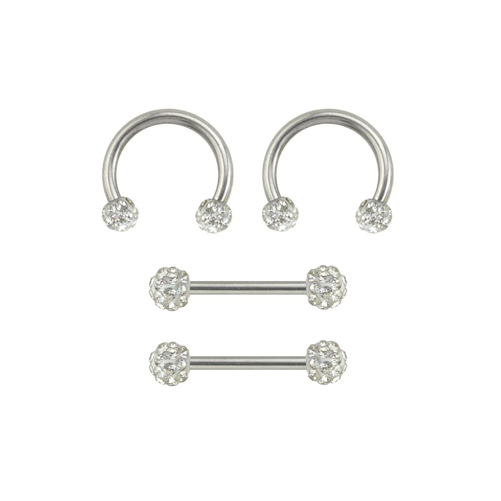 Multi-Pack CZ Nipple Horseshoe Rings and Barbells 2 Pair - 14 Gauge