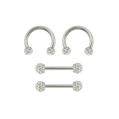 Multi-Pack CZ Nipple Horseshoe Rings and Barbells 2 Pair - 14 Gauge