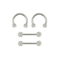 Multi-Pack CZ Nipple Horseshoe Rings and Barbells 2 Pair - 14 Gauge