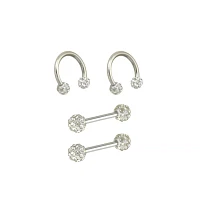 Multi-Pack CZ Nipple Horseshoe Rings and Barbells 2 Pair - 14 Gauge