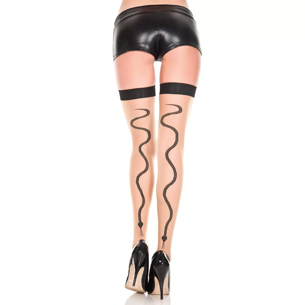 Snake Print Backseam Thigh High Stockings