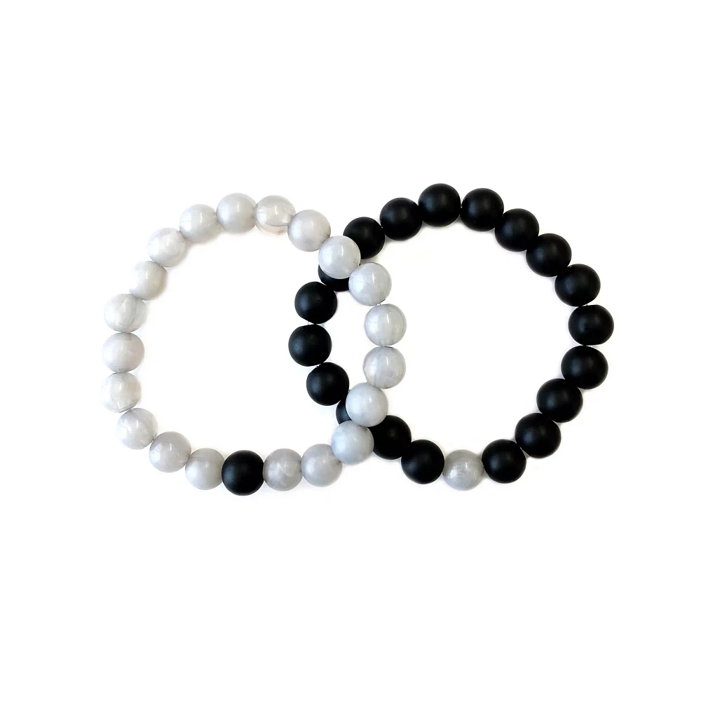 Long Distance Black and Gray Beaded Bracelets - 2 Pack
