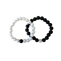 Long Distance Black and Gray Beaded Bracelets - 2 Pack