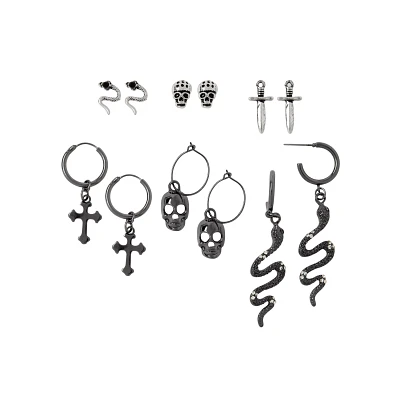 Snake Cross Skull Earrings - 6 Pair