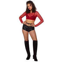 Long Sleeve Red Mesh Crop Top