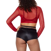 Long Sleeve Red Mesh Crop Top