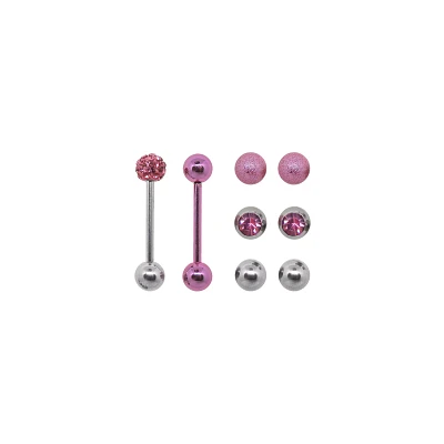 Multi-Pack Pink and Silvertone Barbells with Extra Balls - 14 Gauge