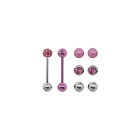 Multi-Pack Pink and Silvertone Barbells with Extra Balls - 14 Gauge