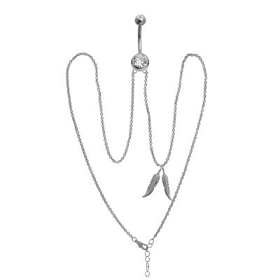 CZ Leaf Chain Belly Ring – 14 Gauge