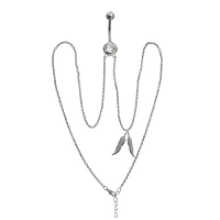 CZ Leaf Chain Belly Ring – 14 Gauge