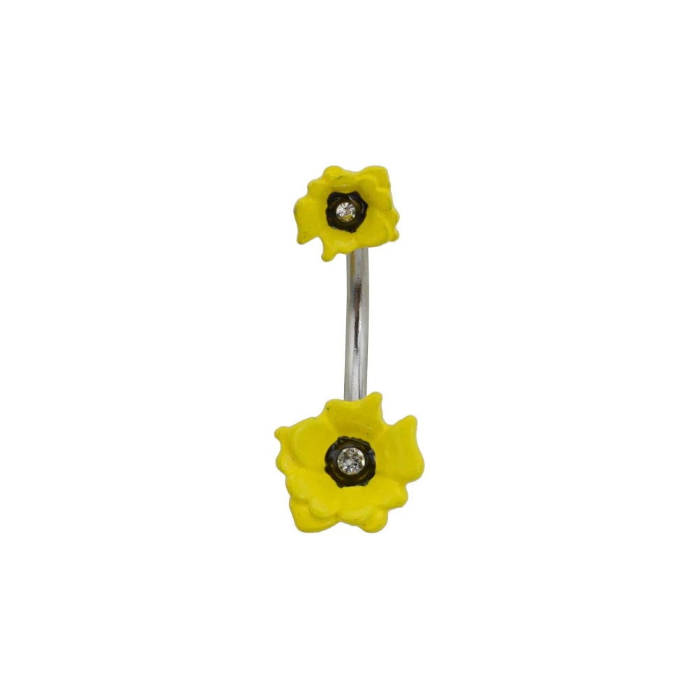 Yellow Double Flower Belly Ring - 14 Gauge