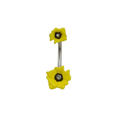 Yellow Double Flower Belly Ring - 14 Gauge