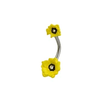 Yellow Double Flower Belly Ring - 14 Gauge