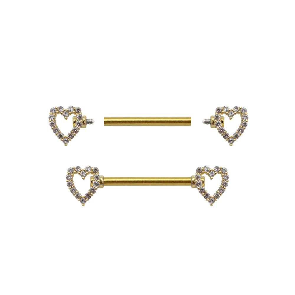 CZ Heart Goldtone Nipple Barbells