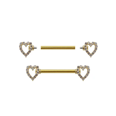 CZ Heart Goldtone Nipple Barbells