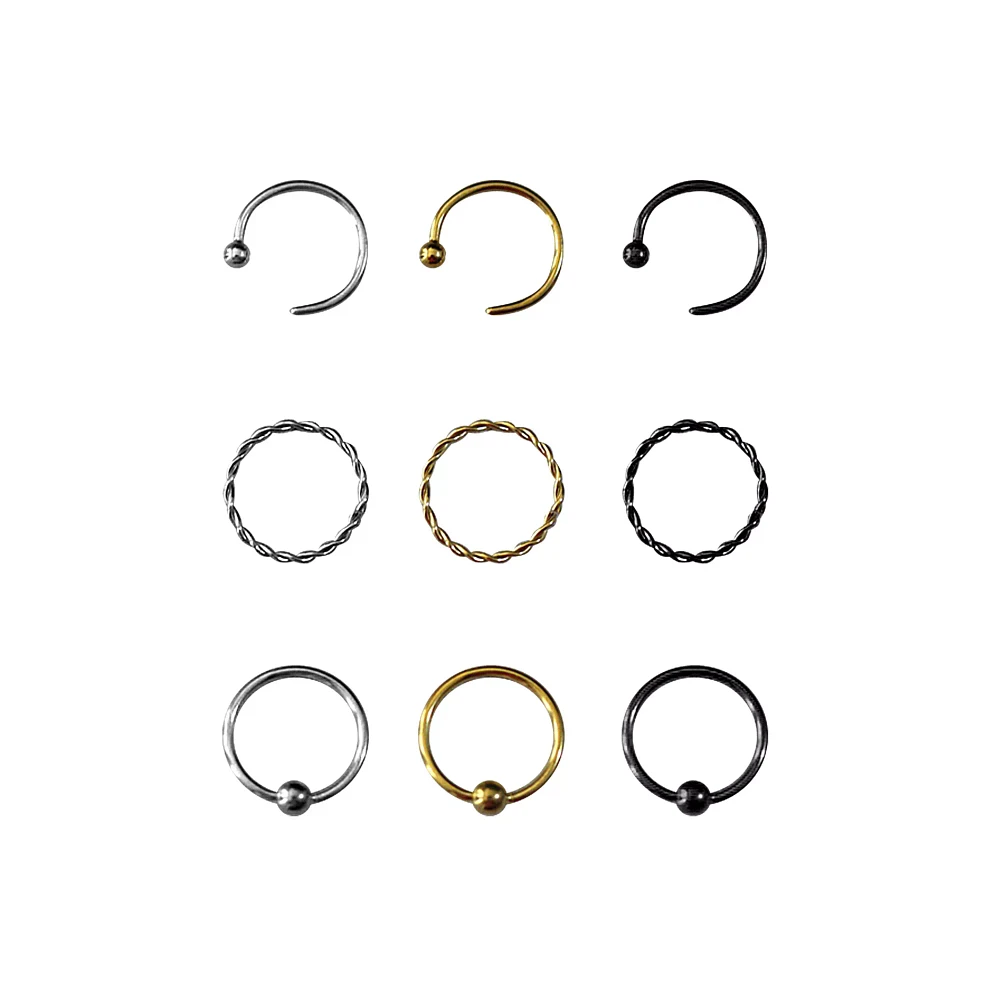Multi-Pack Assorted Style Nose Rings 9 Pack - 20 Gauge