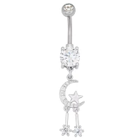 CZ Crescent Moon Dangle Belly Ring – 14 Gauge