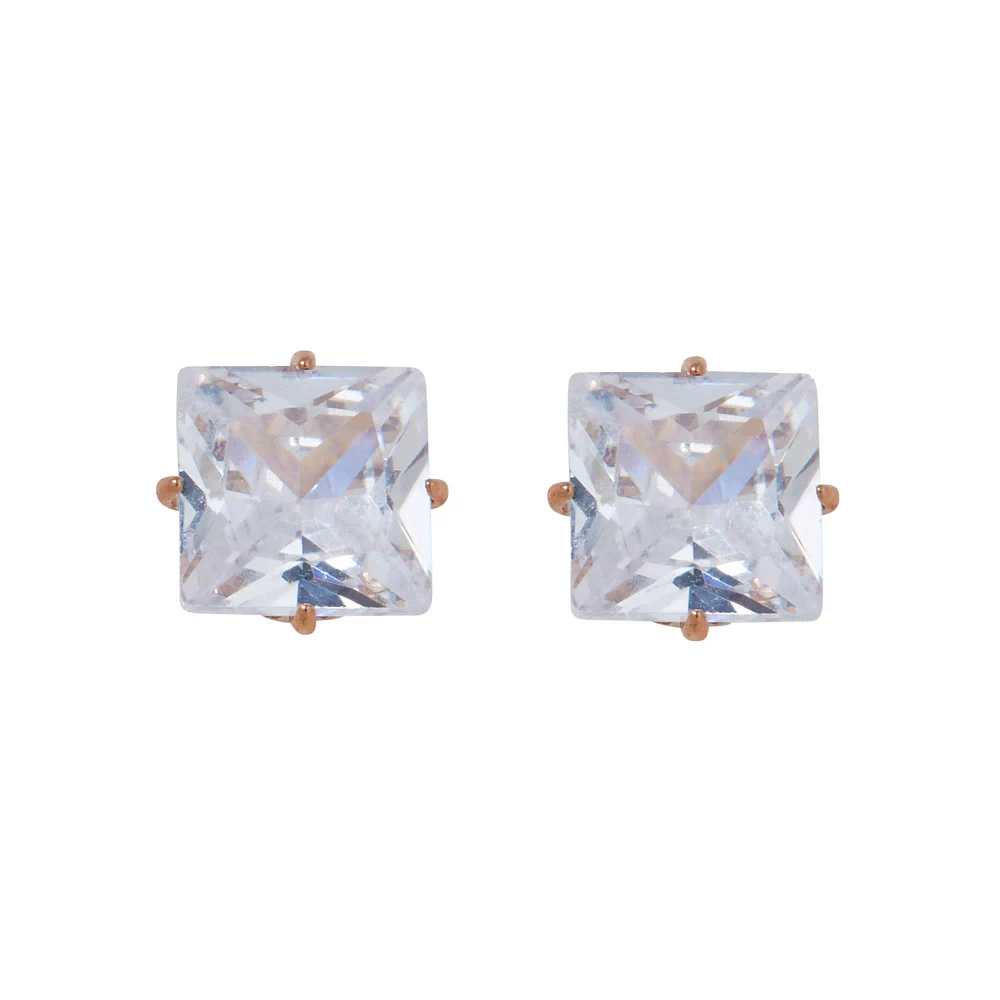 CZ Square Stud Titanium Earrings