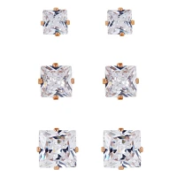 Multi-Pack Rose Goldtone CZ Square Stud Earrings 3 Pack – 20 Gauge
