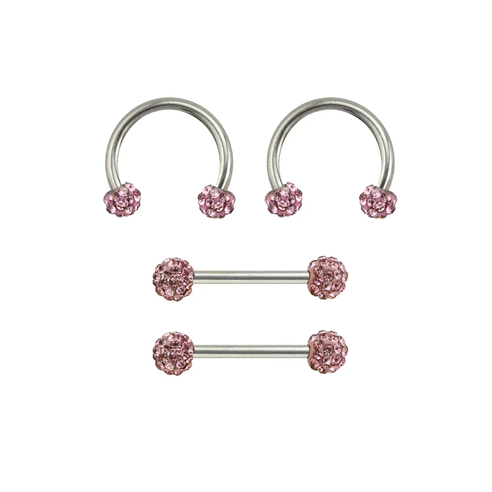 Multi-Pack CZ Nipple Horseshoe Rings and Barbells 2 Pair