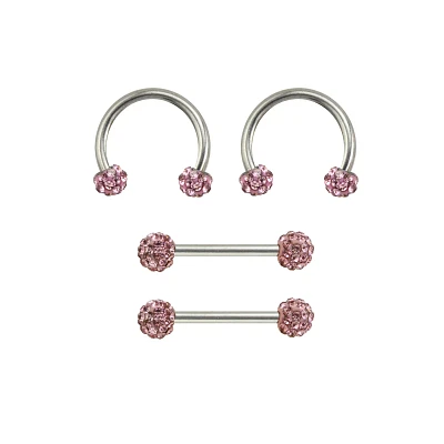 Multi-Pack CZ Nipple Horseshoe Rings and Barbells 2 Pair