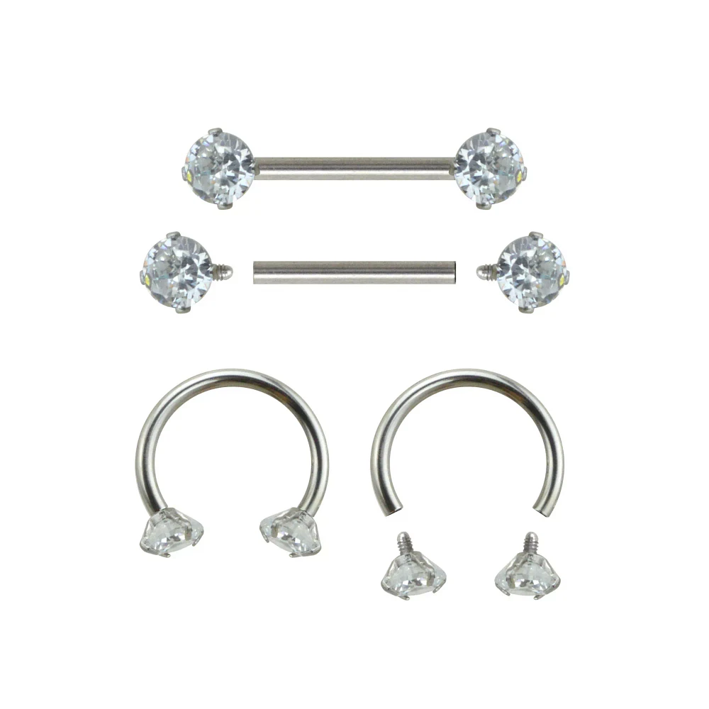 Multi-Pack Silvertone CZ Nipple Rings 2 Pair – 14 Gauge