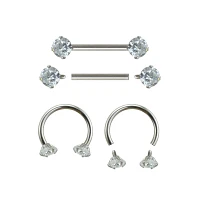 Multi-Pack Silvertone CZ Nipple Rings 2 Pair – 14 Gauge