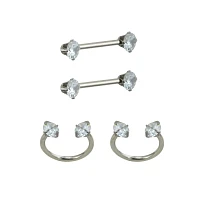 Multi-Pack Silvertone CZ Nipple Rings 2 Pair – 14 Gauge