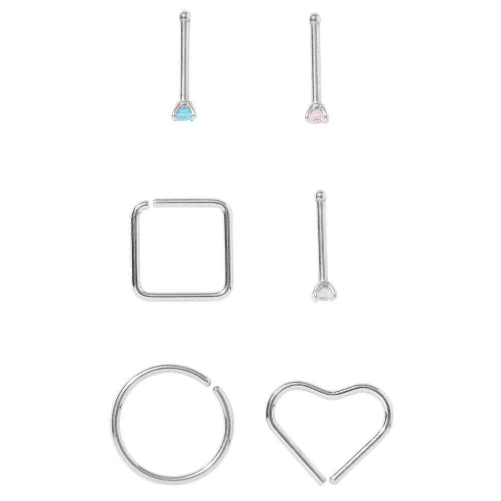 Multi-Pack CZ Shapes Nose Rings 6 Pack - 20 Gauge