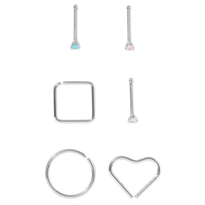 Multi-Pack CZ Shapes Nose Rings 6 Pack - 20 Gauge