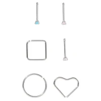 Multi-Pack CZ Shapes Nose Rings 6 Pack - 20 Gauge