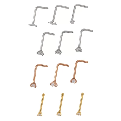 Multi-Pack CZ Star and Moon L Bend Bone Nose Rings 12 Pack – 20 Gauge