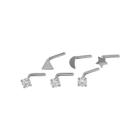 Multi-Pack CZ Star and Moon L Bend Bone Nose Rings 12 Pack – 20 Gauge