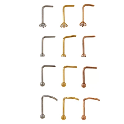 Multi-Pack CZ L -Bend Nose Ring 12 Pack – 20 Gauge
