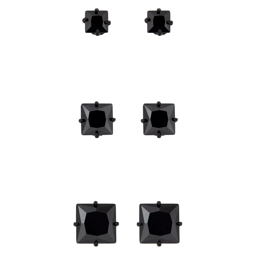 Multi-Pack Black CZ Titanium Stud Earrings 3 Pair – 20 Gauge