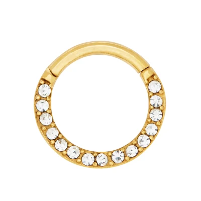 Goldtone CZ Hinged Hoop Nose Ring