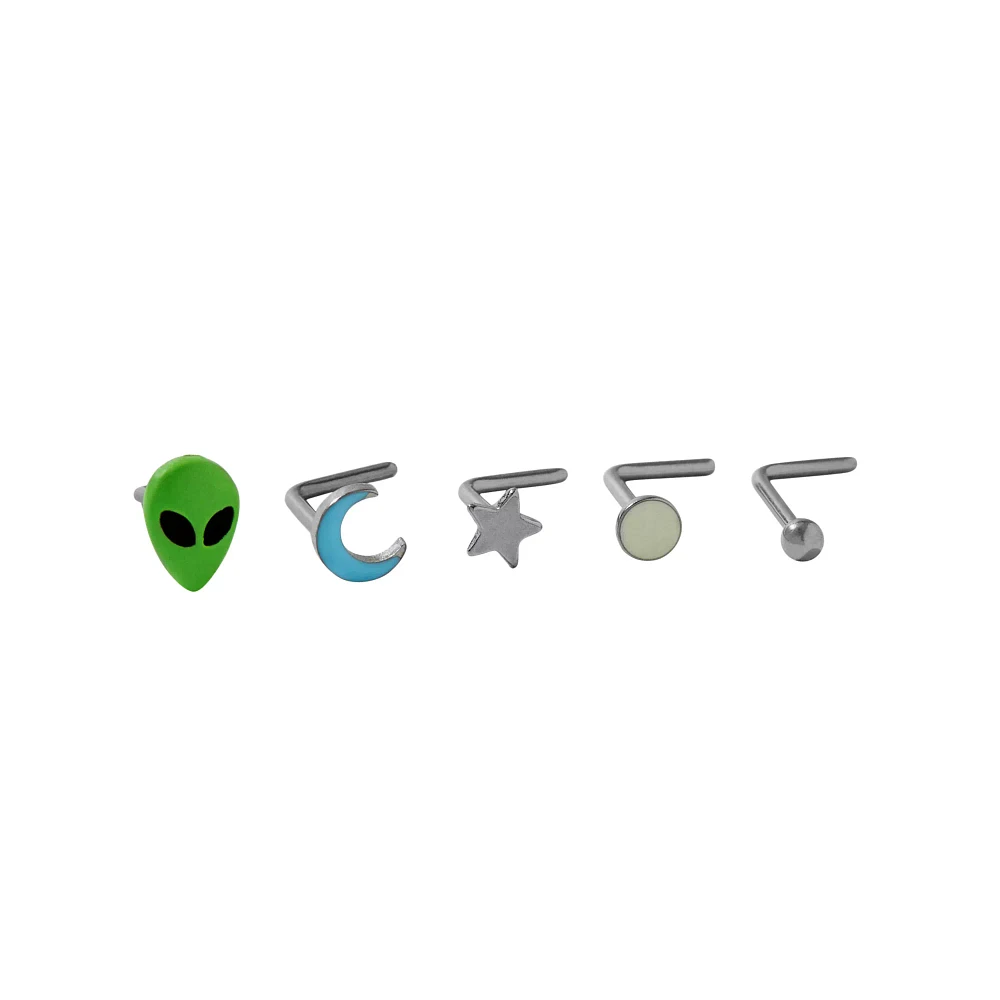 Multi-Pack Alien L-Bend Nose Rings 5 Pack – 20 Gauge