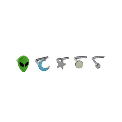Multi-Pack Alien L-Bend Nose Rings 5 Pack – 20 Gauge