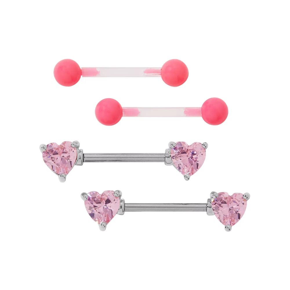 Multi-Pack CZ Nipple Barbells 2 Pair – 14 Gauge