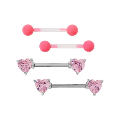 Multi-Pack CZ Nipple Barbells 2 Pair – 14 Gauge