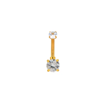 Goldtone CZ Double Gem Effect Belly Ring - 14 Gauge