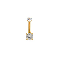 Goldtone CZ Double Gem Effect Belly Ring - 14 Gauge