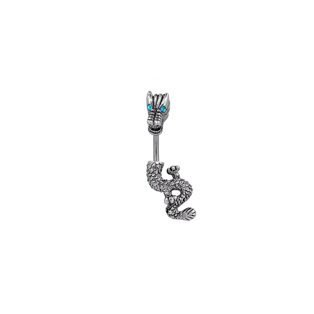 Silvertone Dragon Belly Ring - 14 Gauge